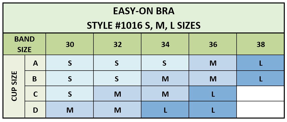 Fresh Comfort® Easy-On Size Chart
