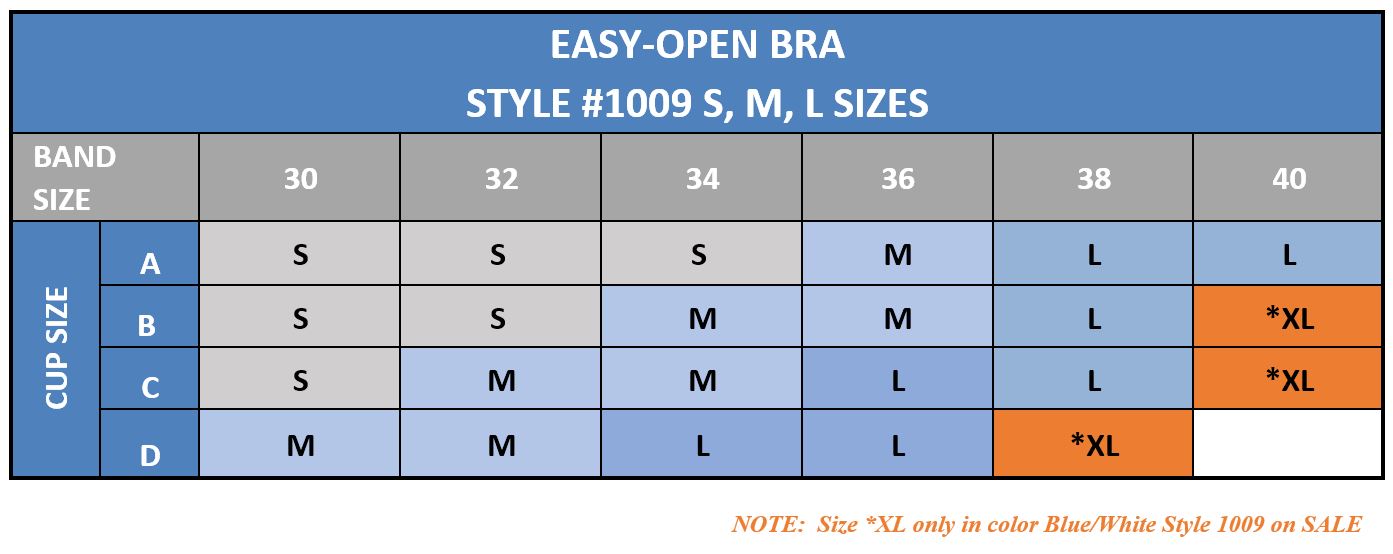 Fresh Comfort® Easy-Open Size Chart